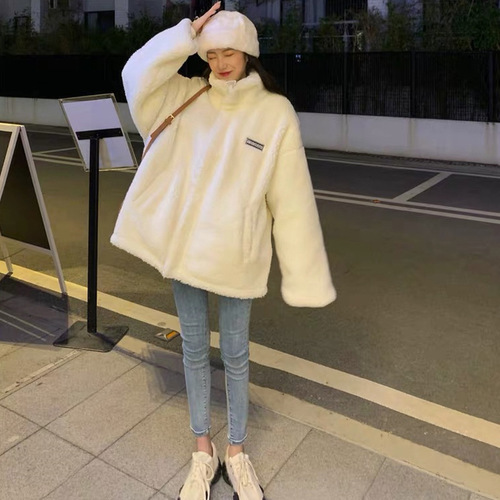 Thermal letter cotton coat for women, 2025 autumn and winter, loose Korean style, small figure hoodie