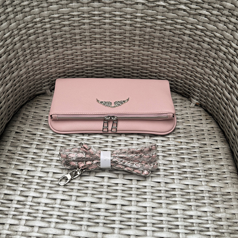 Pink lychee pattern silver wings hardware
