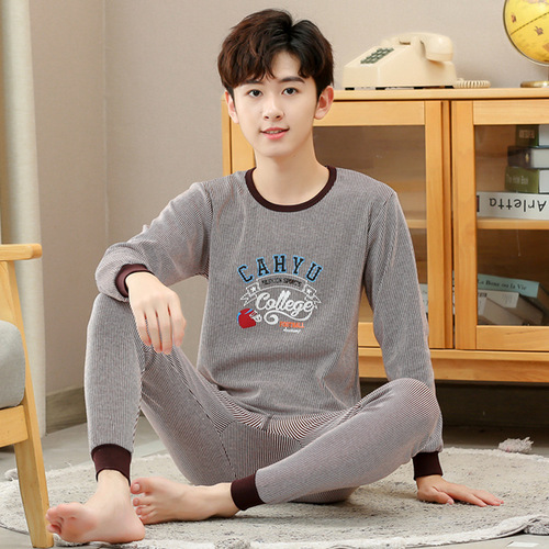 Youth autumn and winter set of pure cotton medium and large children's boys warm innerwear set middle school boys' pure cotton sweater and pants