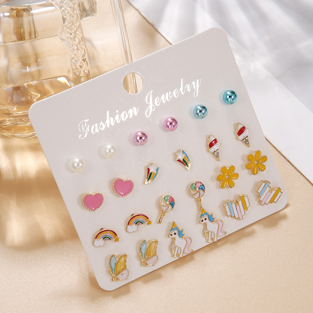1 Set Modern Style Heart Shape Flower Plating Alloy Ear Studs display picture 3