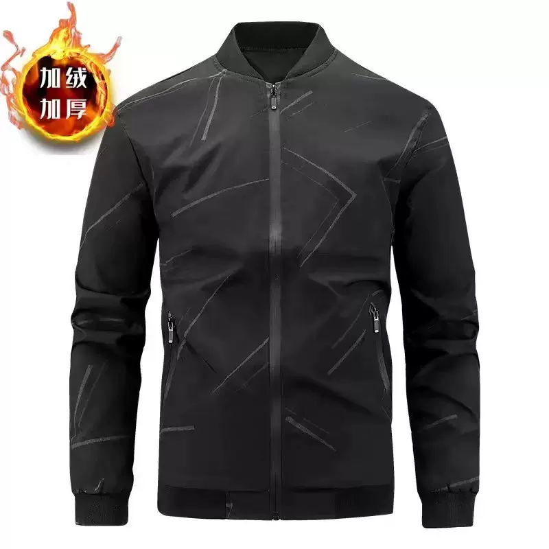 跨境男士秋冬季新款男士时尚休闲棒球领满印夹克宽松大码休闲外套