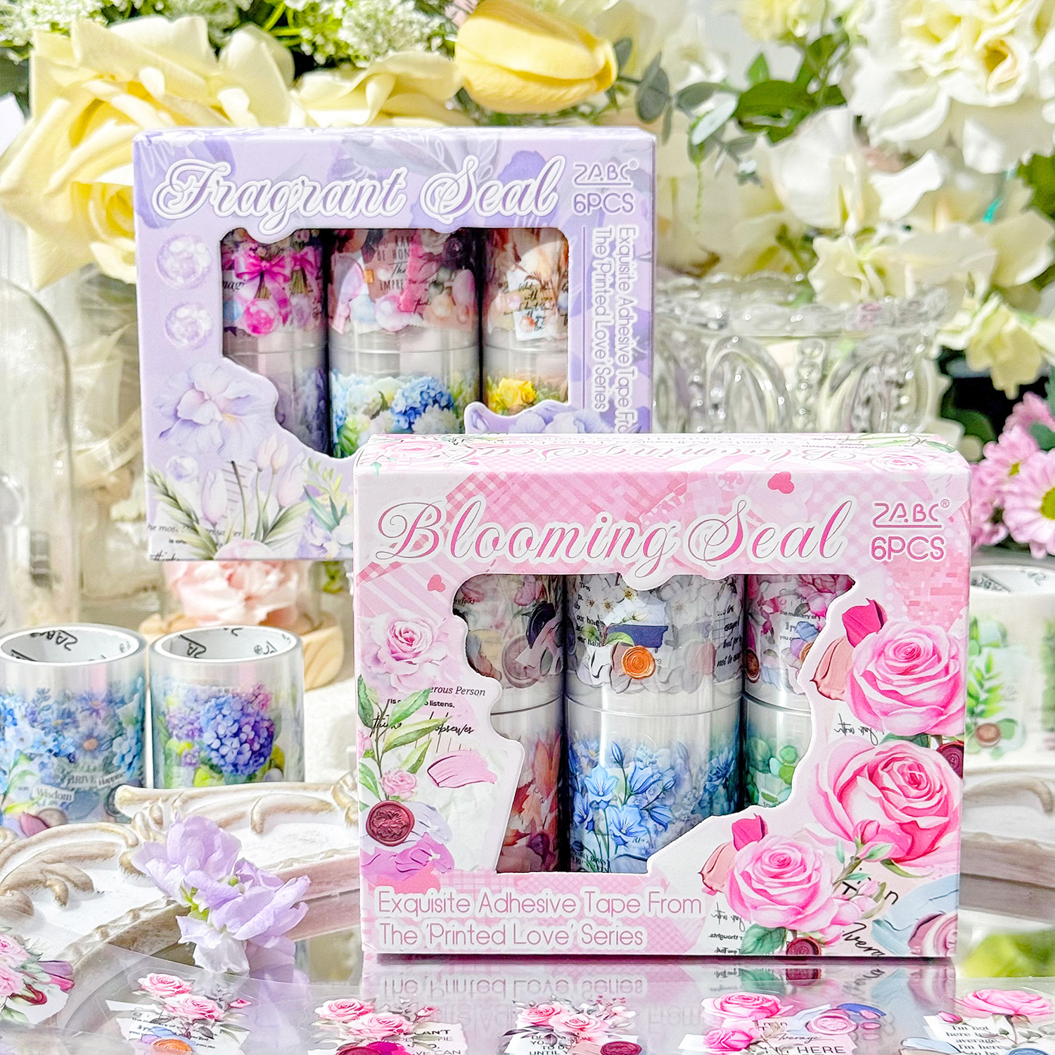 Impresión, amor, plantas, flores, cinta de cuenta manual, cinta de paisajismo de pet transfronterizo, pegatinas, decoración, material de cinta de cuenta manual
