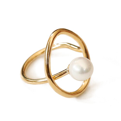 European and American freshwater pearl ring for women with adjustable opening ins hollow niche irregular ring line finger ring bracelet