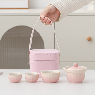 Ceramic Kung Fu Travel Tea Set suit Outdoor Portable Storage Lotus Flap Express Tea Cup to Make Tea One Pot of Three Cups