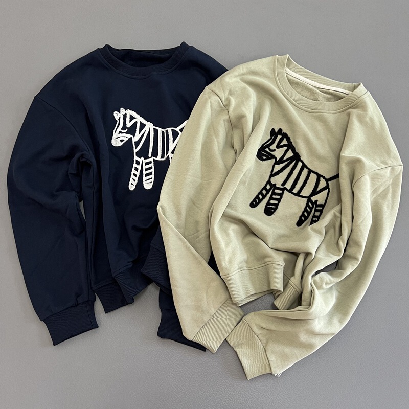 90 terry cotton thick hand towel embroidered zebra sweater round neck loose long sleeve top autumn new women's sweater