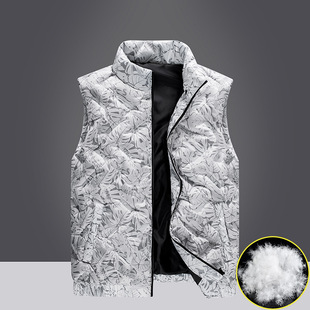 Vest Men's White Duck Down Autumn and Winter New Maple Leaf Vest Down Jacket Youth Cold-proof Warm Clothes Coat Foreign Trade