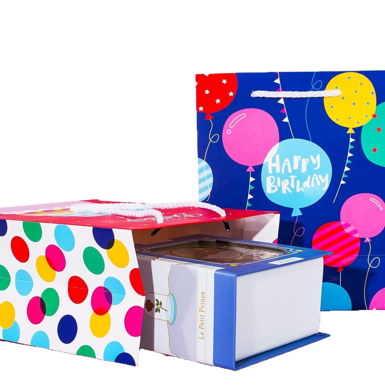 Bolsas de regalo de cumpleaños con mano y toallas, 12 bolsas de regalo, varios tamaños y diseños, grandes, cajas de regalo