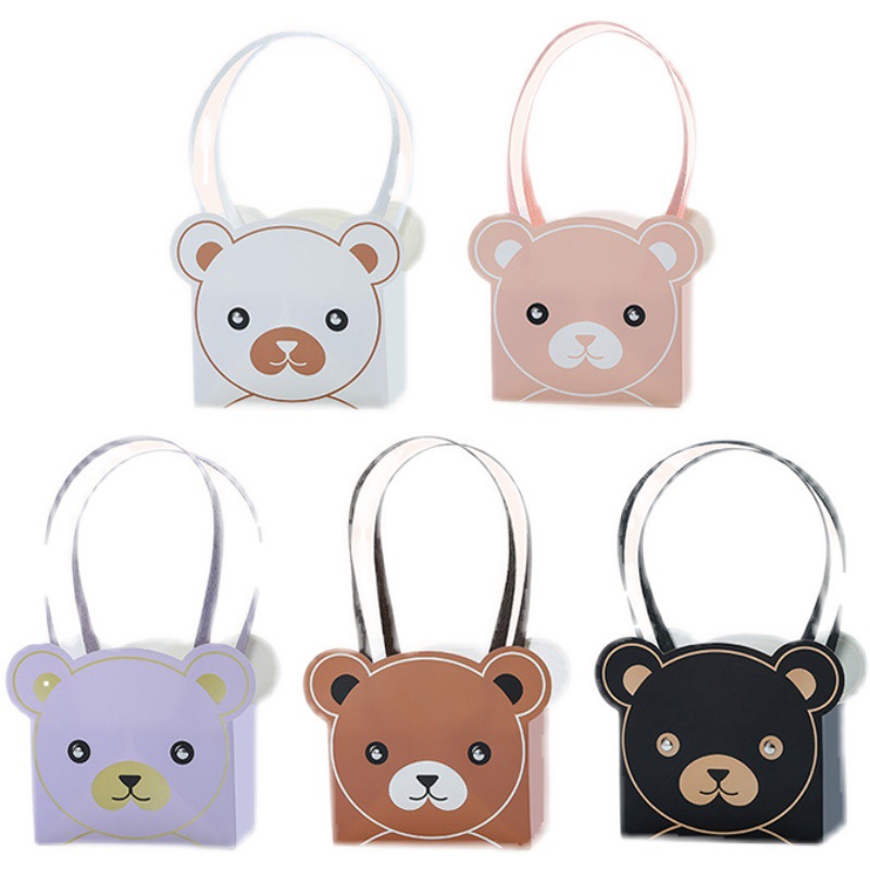 Oso caja portátil flor regalo embalaje caja de flores diseño floral bolso de mano dibujos animados oso abrazo 4