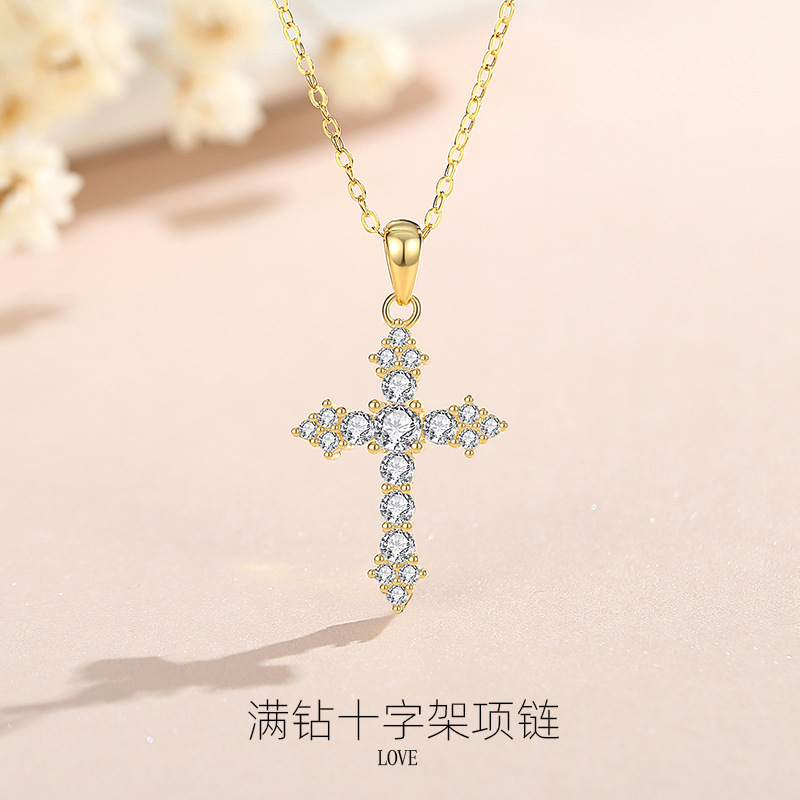 Nuevo collar 925 collar de cruz de plata Europa, América, Amazon, venta caliente transfronteriza, collar de circón, otoño e invierno no se desvanece