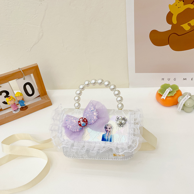 Bolsos para niños nuevos bolsos de perlas princesa niñas lindos bolsos de hombro de encaje arco cambio mochila