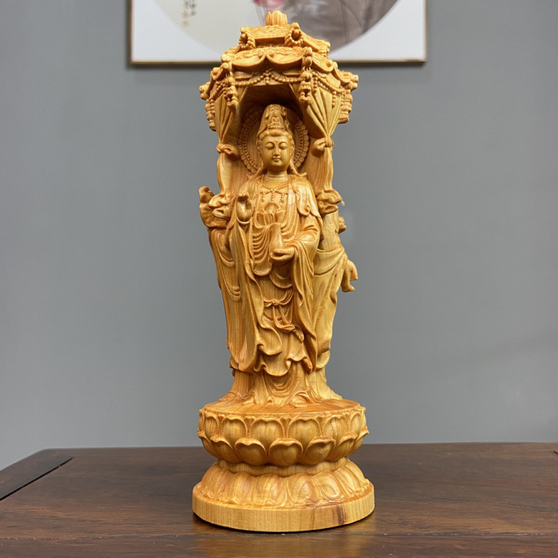 崖柏木彫り西洋三聖高18cm観音工芸品置物創意根彫刻家庭装飾品客間置物|undefined