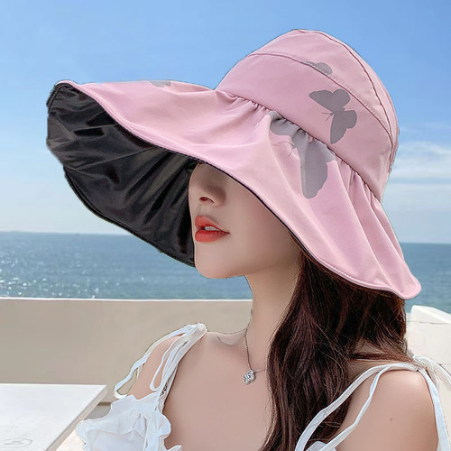 2024 New Fisherman Hat Women's Summer Hat Fashion Empty Top Sun Protection Hat Large Brim Sun Hat Anti-UV Sun Shade