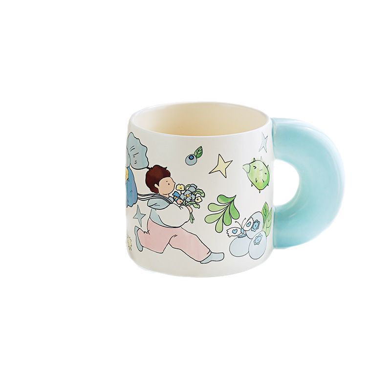 Estilo pastoral japonés envío de flores a los niños taza de cerámica pareja de dibujos animados flor taza de café de alto valor linda taza