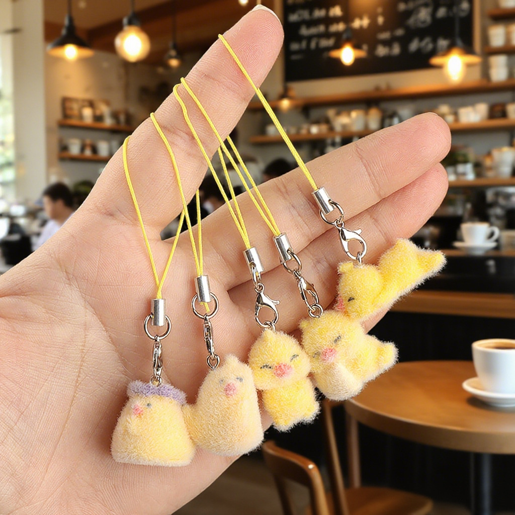 Cute Stereo Flocking Resin Chick Pendant Mini Doll Mobile Phone Pendant DIY Keychain Jewelry Accessories