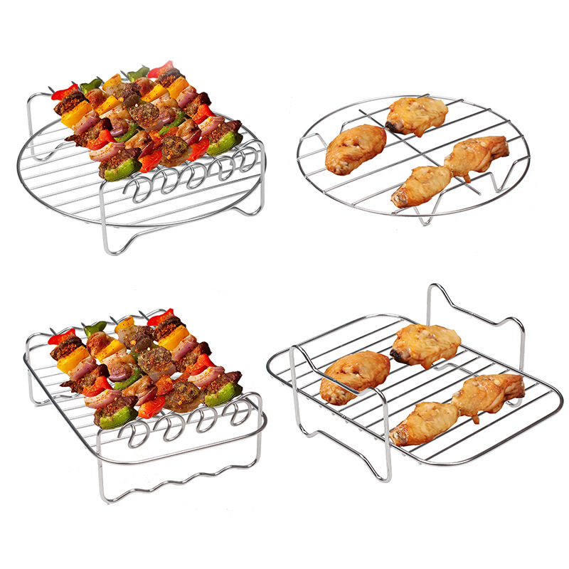 Air Fryer Grilling Rack Skewers 304 Stainless Steel Double Layer BBQ Skewer Frame Meat Skewer Frame