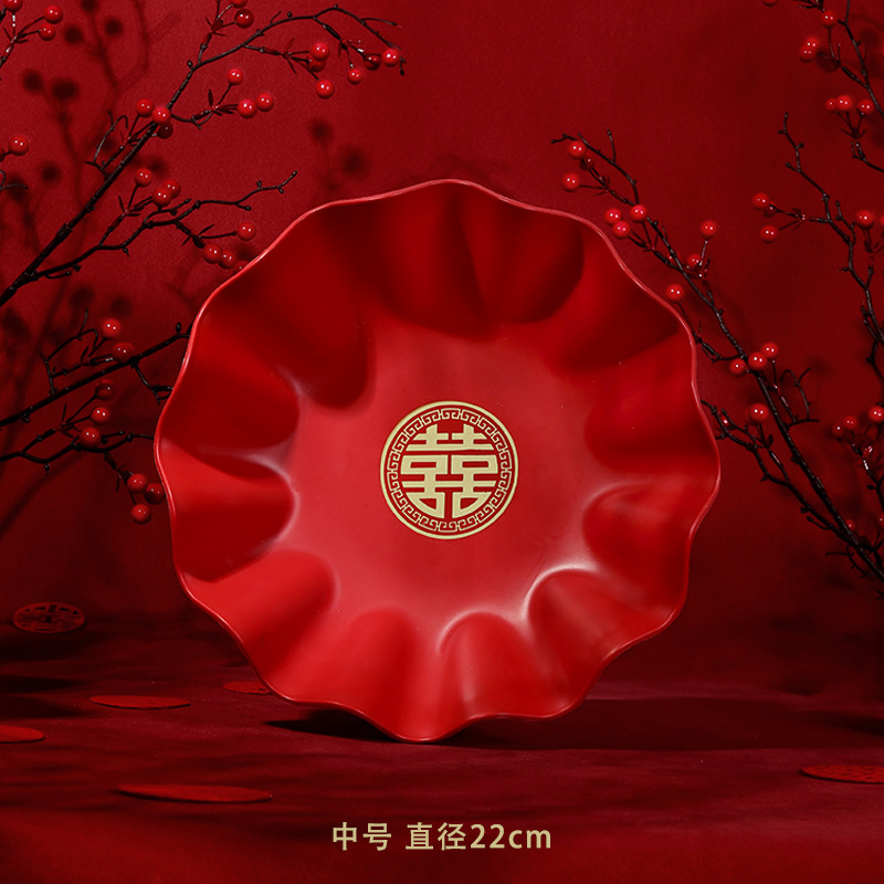 Productos de boda al por mayor nuevos platos de bodas chinos de encaje rojo platos de frutas secas platos de bodas grandes y medianos