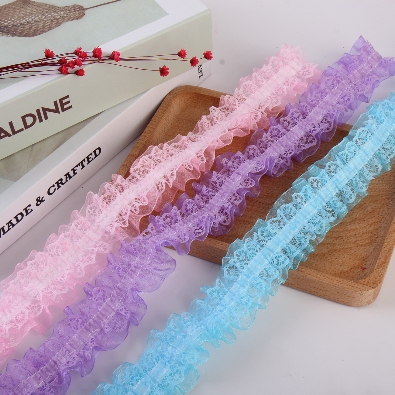 現品4cm二重リボンシワレース弾力シュシュ子供髪飾りヘアバンド緩めレース134