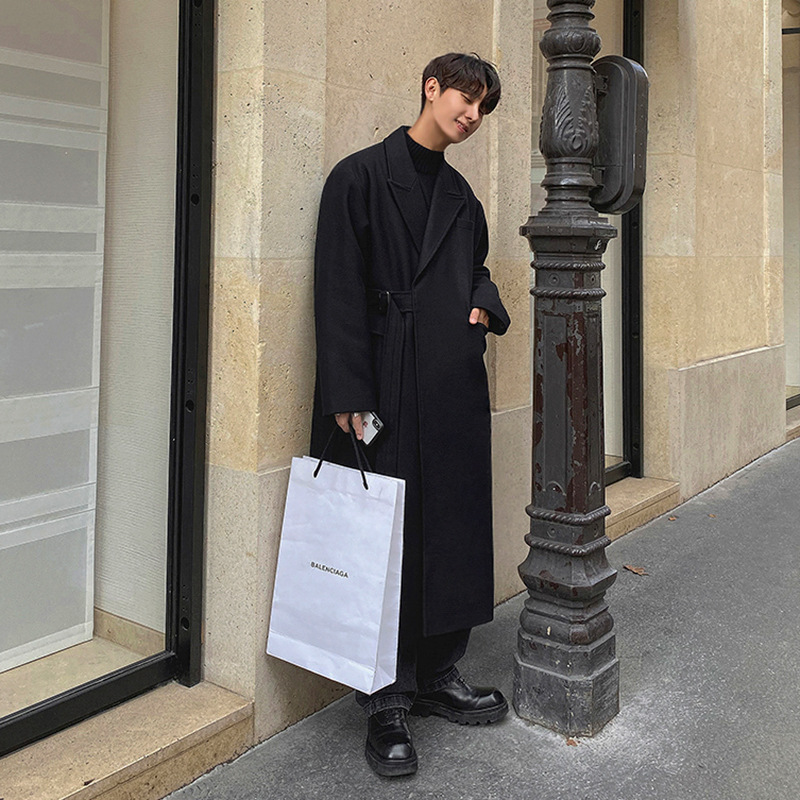 MYQ abrigo de lana de los hombres de media longitud Otoño e Invierno engrosada estilo coreano moda suelta de doble cara abrigo de lana