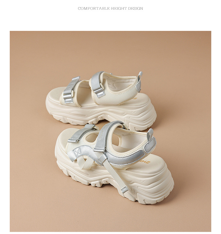 Sandal đi biển nữ thể thao quai dán chống trượt đế tăng chiều cao — G693 màu be chi tiết 21