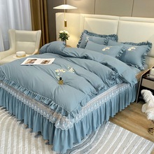 欧式网红款床裙四件套纯棉刺绣花边被套被罩床套床罩床上用品