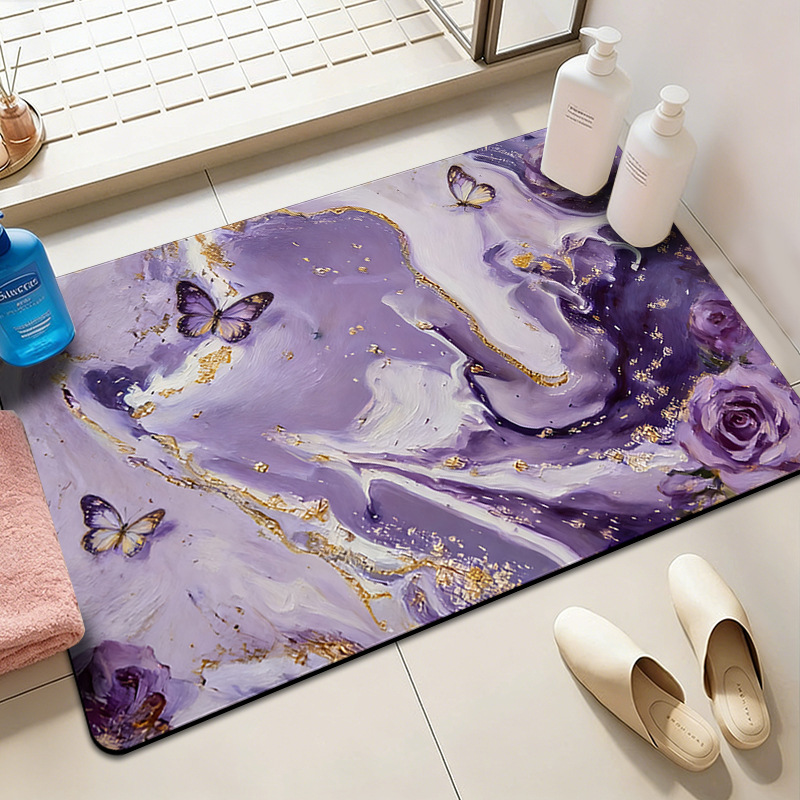 Oil Painting Style Marble Diatomaceous Earth Shower Room Water-Absorbent and Stain-Resistant Floor Mat, Entrance Decoration, Wear-Resistant and Easy-Care Entry Mat