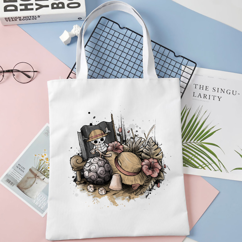 Una pieza de dibujos animados bolsa de lona impresa bolsa de hombro bolsa plegable bolsa de compras portátil Comercio exterior transfronterizo
