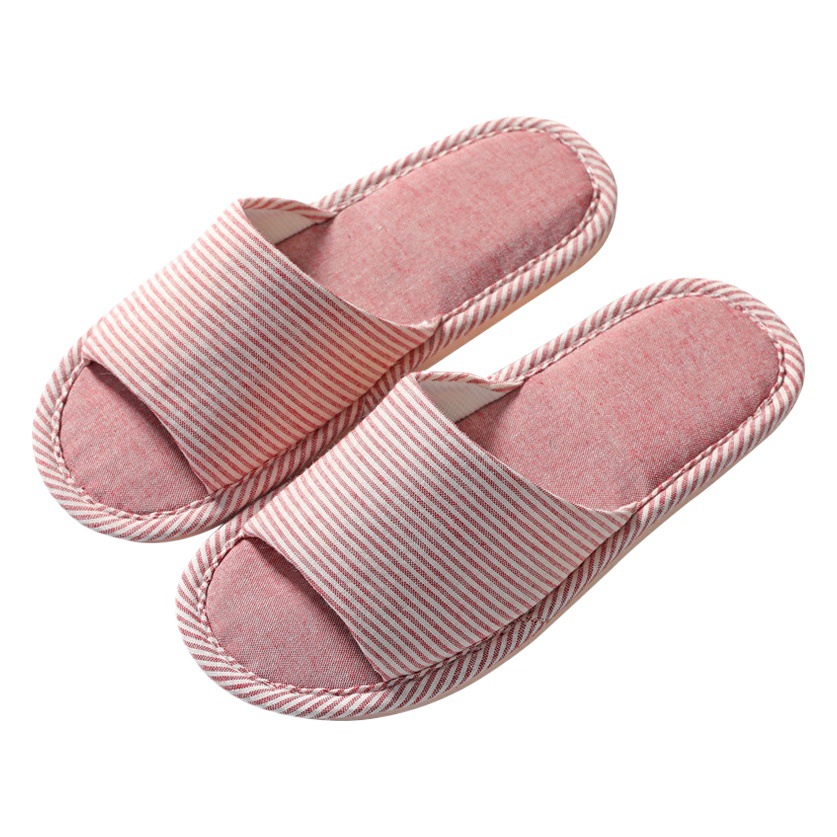 Pinstriped Men and Women Couple Summer Linen Wood Floor Tile Open-toe Open-toe Summer Sandals PVC Slippers