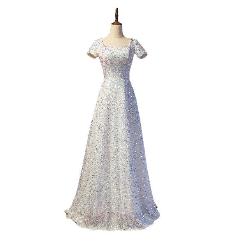 White evening dress, square neckline 5