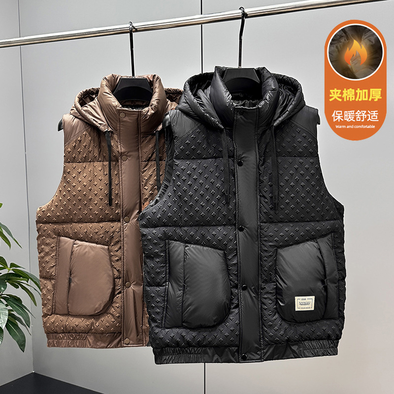 New Bubble Flower Craft Men's Plus Size Vest Autumn and Winter Thickened Waistcoat Warm Outer Vest Casual