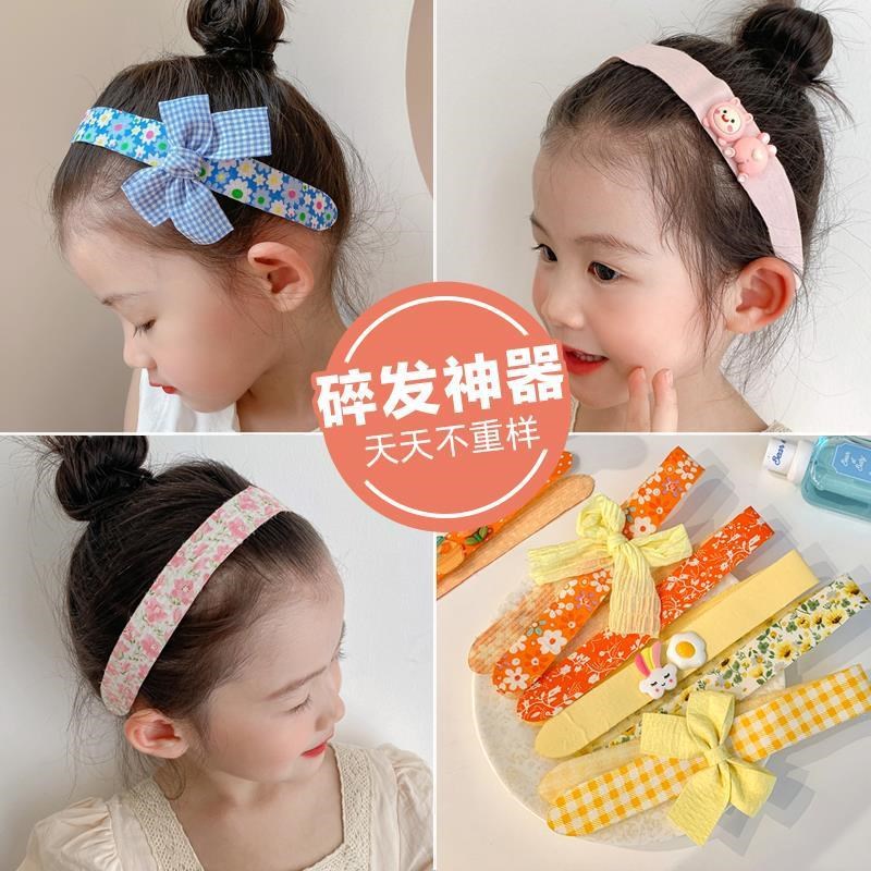 新款儿童成人碎发神器蝴蝶结碎花魔术贴发带小公主卡通刘海碎发贴|ru