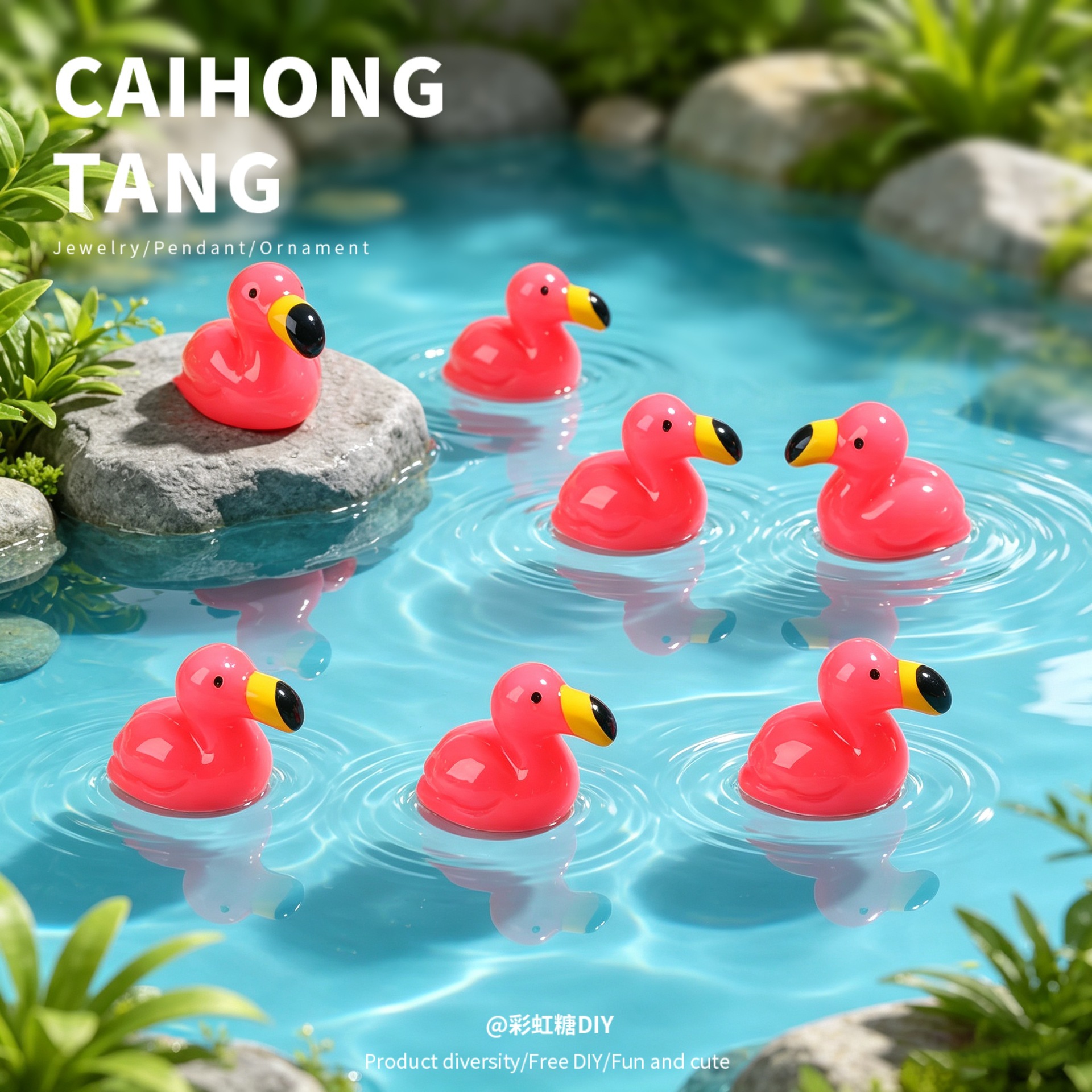 迷你粉色长嘴火烈鸟树脂小摆件 仿真动物园艺造景 微景观造景配件