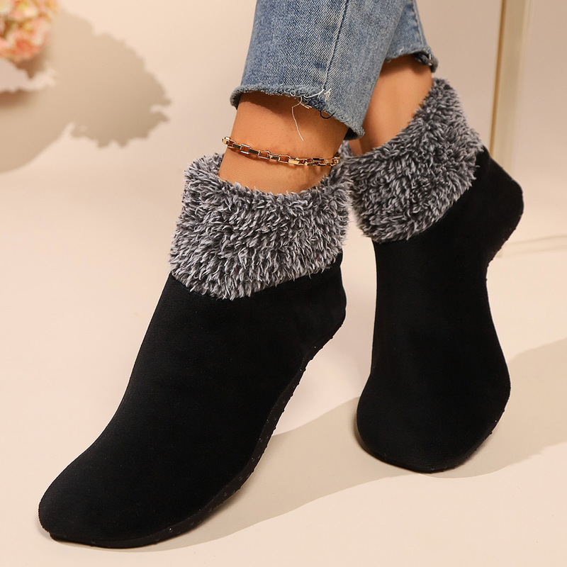 Cross-border Explosive Women's Black Winter Floor Socks Slippers Socks Waterproof Non-slip Thickened Comfortable Warm