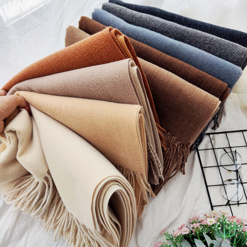 Thickened Solid Color Double-Sided Imitation Cashmere Scarf, Autumn and Winter Atmosphere, Women's High-End Versatile Men's Scarf, Warm Shawl