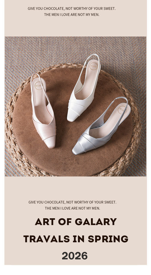 Sandal nữ bít mũi hở gót vải satin mũi vuông gót thấp thanh lịch — Màu bạc, Màu hồng nhạt, Màu trắng ngà chi tiết 9
