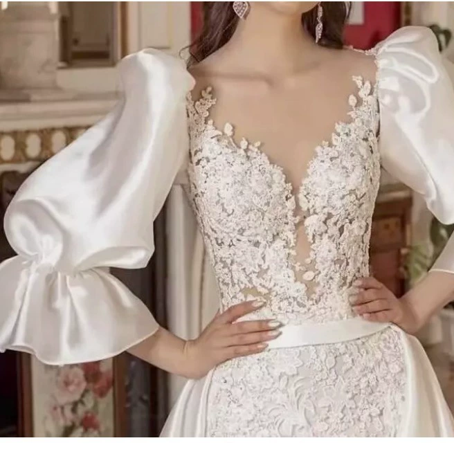 Короткое белое платье для невесты, с рукавами, аксессуар, рукава-фонарики