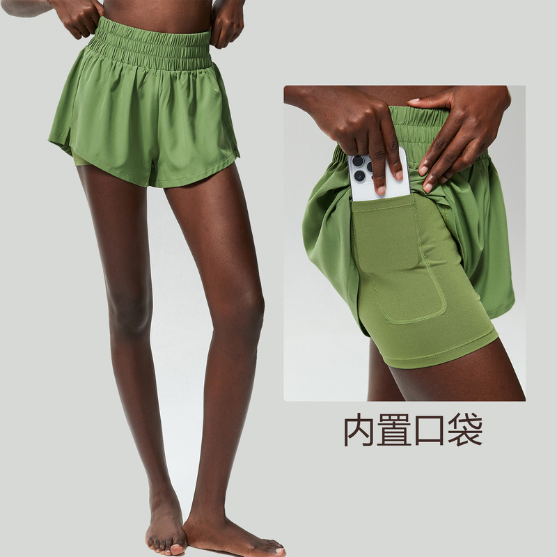 Cross-Border Quick-Drying Dolphin Line Long-Leg Sports Shorts Women's Large Size Anti-Exposure Summer Fake Two-Piece Fitness Yoga Shorts