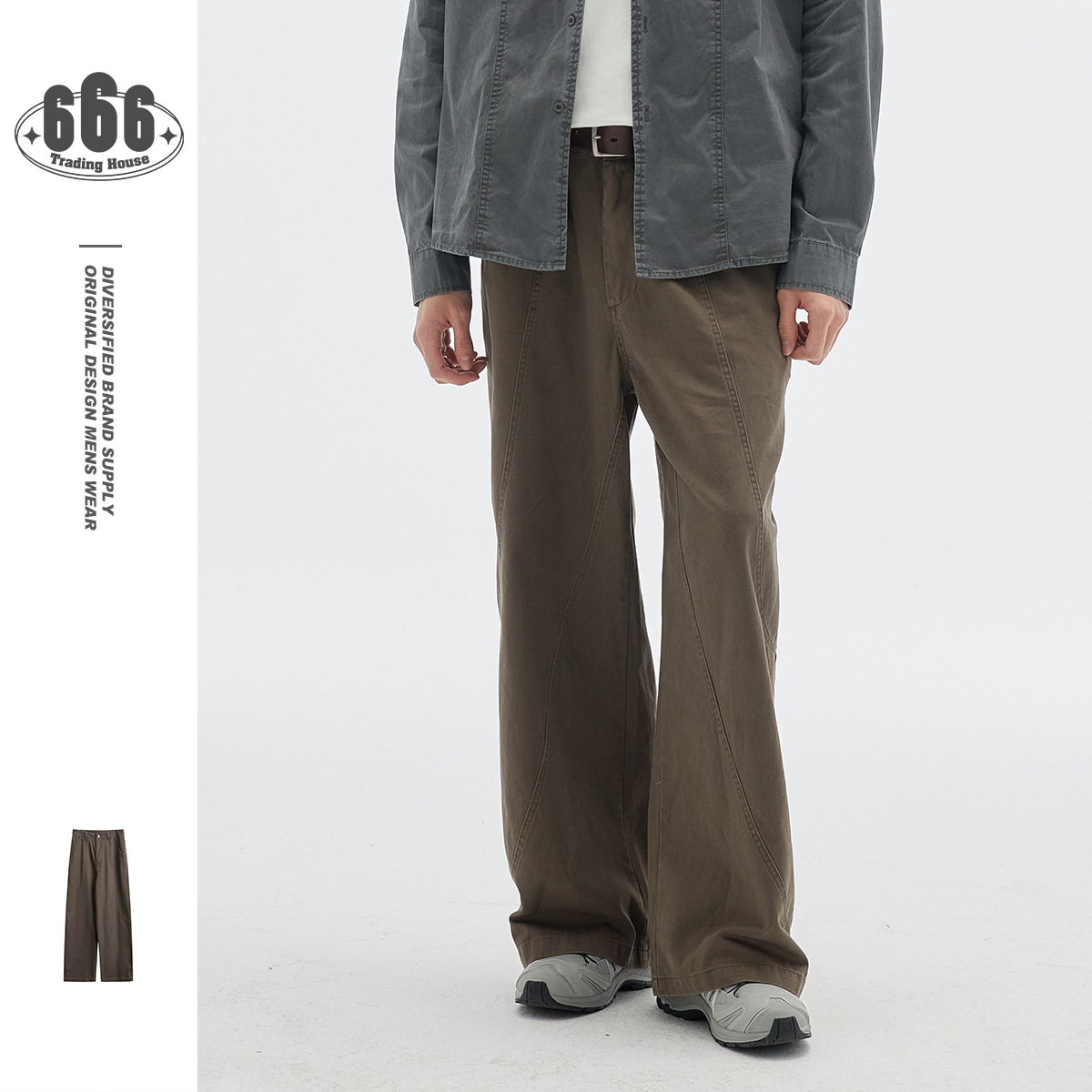 OUSWE春秋日本系復古工装ズボン男性ゆるい百合ストレートカジュアル長ズボン甲板ズボンRK85