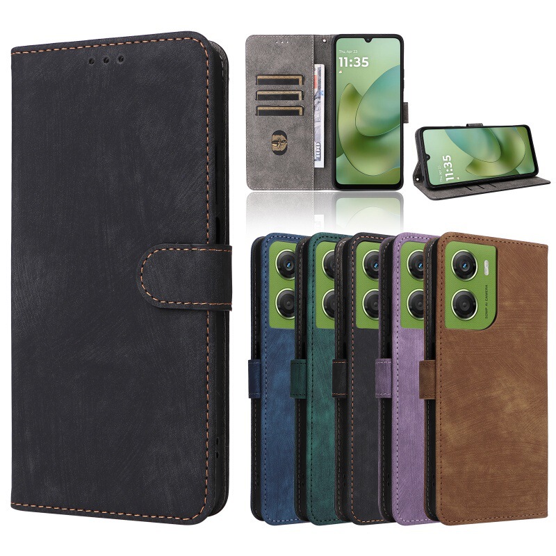 Suitable for Moto G06 Mobile Phone Leather Case Motorola G06 Power Anti-Theft Brush Holder Mobile Phone Case Lanyard