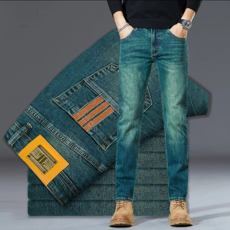2025 New Spring and Summer Men's Stretch Straight-Leg Vintage Heavy-Duty Thin Casual Jeans