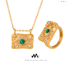 跨境新款歐美復古惡魔之眼鍍金輕奢高級感項鍊個性設計眼睛戒指女