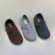 厚底灰色呢子料勃肯鞋女鞋子2025新款秋冬季百搭毛毛棉鞋博肯单鞋