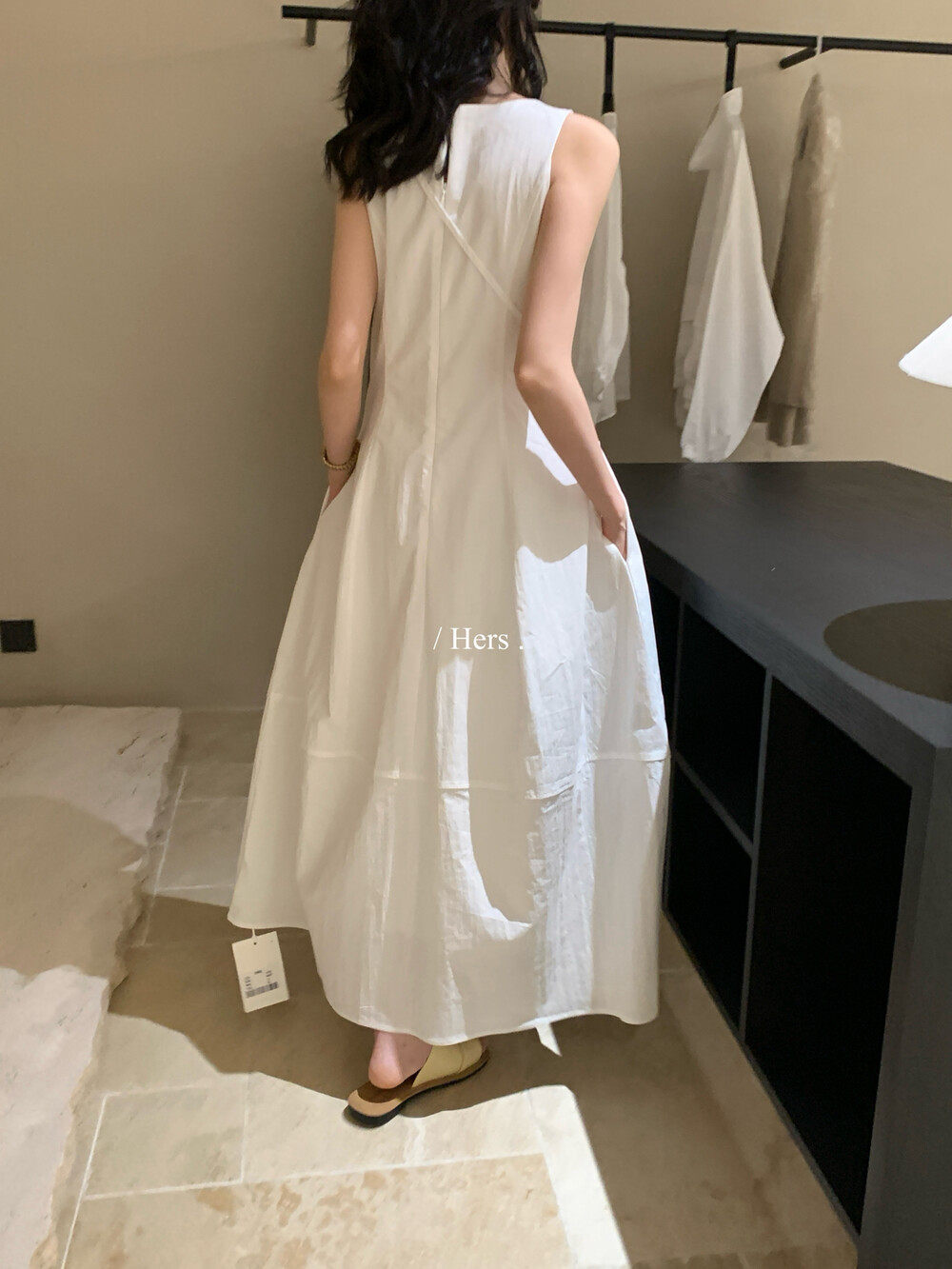 Đầm maxi nữ thắt eo không tay phong cách Pháp tối giản — Cam trần, màu trắng chi tiết 35
