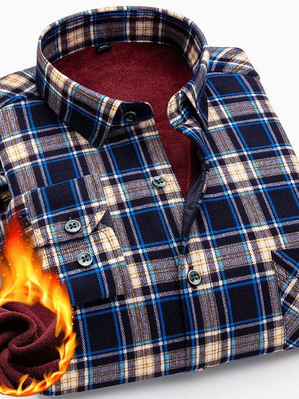 Camisa de Manga Larga para Hombre de Mediana Edad y Mayores, Otoño-Invierno 2026, Forro Polar de Doble Cara, Cálida y Mejorada