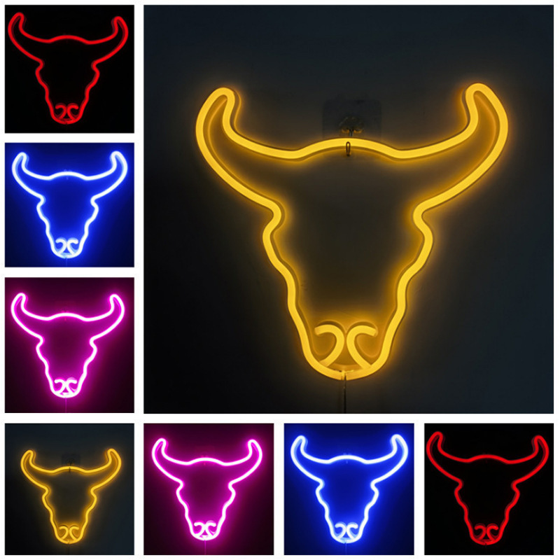 Source manufacturers neon new indoor bar decoration net red romantic ornaments cow head shape LED night light Source manufacturers neon new indoor bar decoration net red romantic ornaments cow head shape LED night light