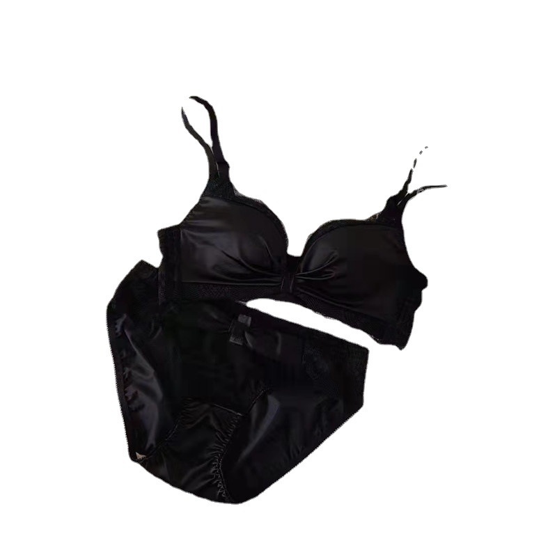 New product without steel ring sexy lace girl underwear gathering adjustment silk bow bra set_voghion.com