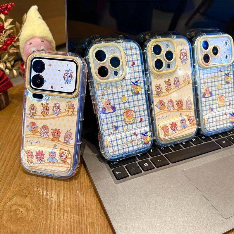Cartoon Plaid Star Character Apple 17 Pro Max Phone Case iPhone 16 Full Cover 15 Feather Yarn Cream 14 Stand