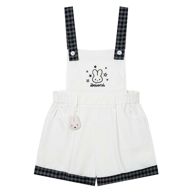 Rabbit Embroidery Overalls for Women, Summer 2026 New Style, Plaid Denim One-Piece, Cute Street Fashion Straight Shorts Rabbit Embroidery Overalls for Women, Summer 2026 New Style, Plaid Denim One-Piece, Cute Street Fashion Straight Shorts