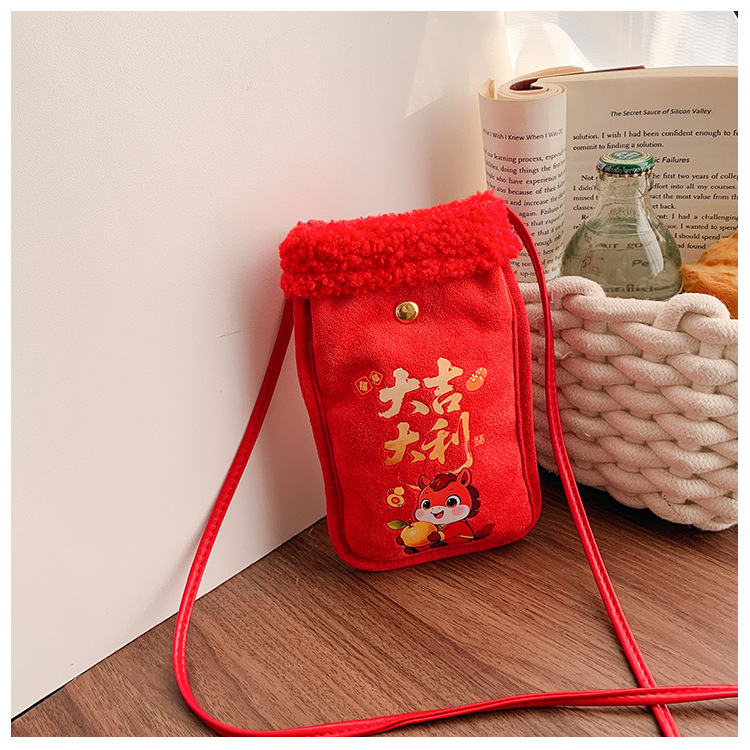 2026 bolsas de Año Nuevo para niños nuevos dibujos animados Año Nuevo Caballo sobre rojo lindo cordero para niños billetera de Año Nuevo