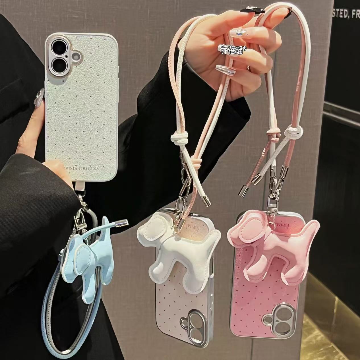 Verano simple color sólido lunares aptos para iphone16 cordón para cachorros 15ProMax Apple 14 funda para teléfono 13 mujer