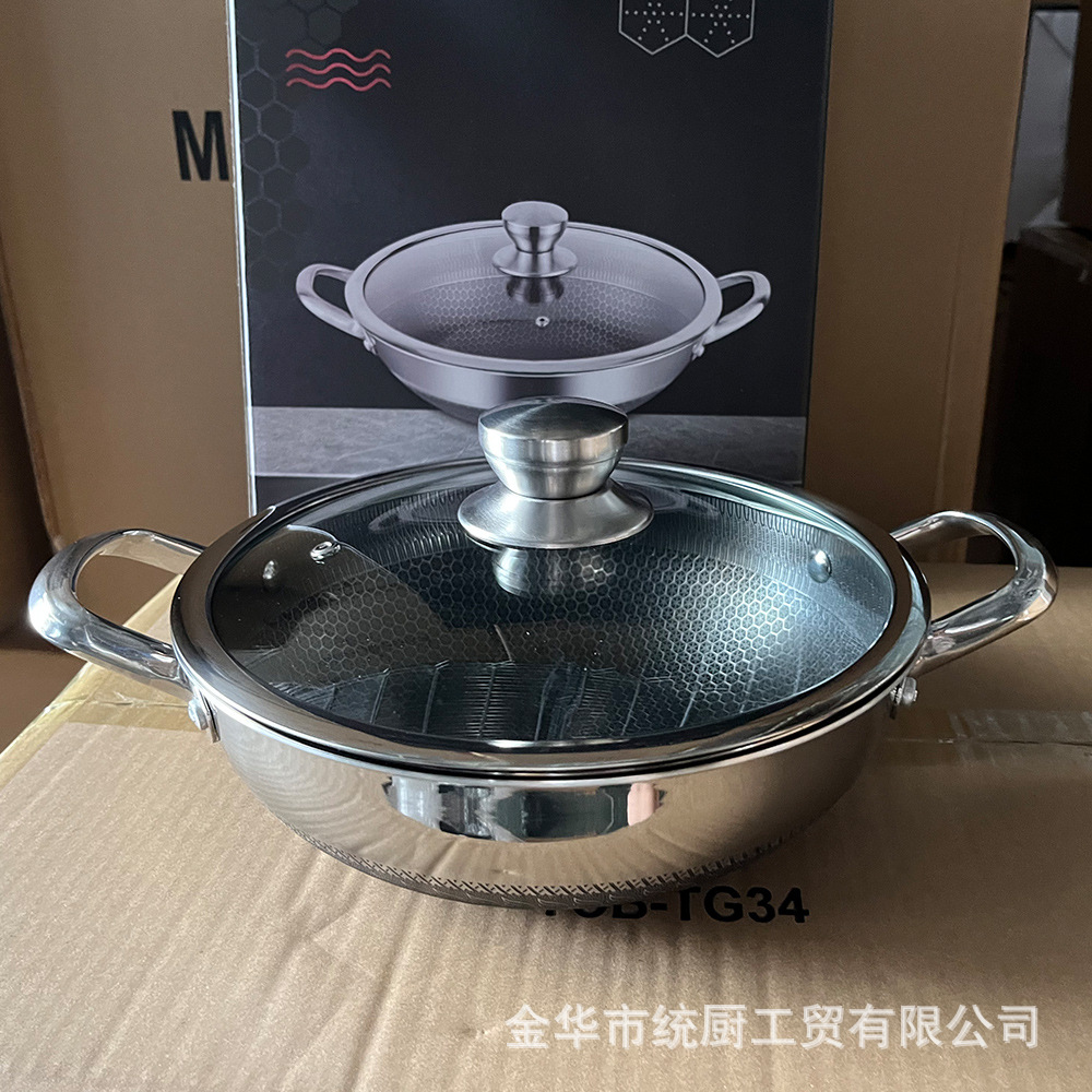 Manufacturer Wholesale Low Price 316 Three-Layer Stainless Steel Non-Stick Double-Eared Frying Pan Household Stew Pan Pancake Baking Pan Induction Cooker